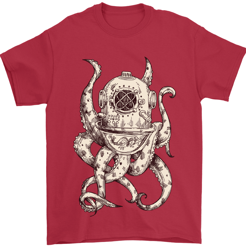 Steampunk Octopus Kraken Cthulhu Mens T-Shirt Cotton Gildan Red