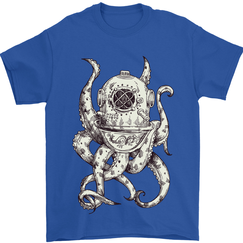 Steampunk Octopus Kraken Cthulhu Mens T-Shirt Cotton Gildan Royal Blue