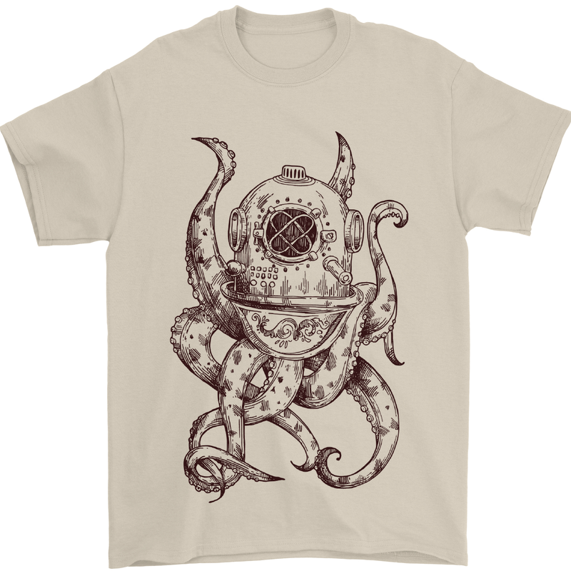 Steampunk Octopus Kraken Cthulhu Mens T-Shirt Cotton Gildan Sand
