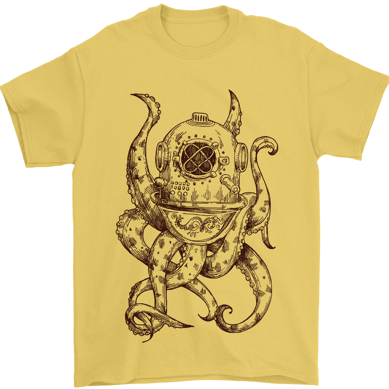 Steampunk Octopus Kraken Cthulhu Mens T-Shirt Cotton Gildan Yellow
