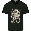 Steampunk Octopus Kraken Cthulhu Mens V-Neck Cotton T-Shirt Black