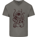 Steampunk Octopus Kraken Cthulhu Mens V-Neck Cotton T-Shirt Charcoal