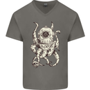 Steampunk Octopus Kraken Cthulhu Mens V-Neck Cotton T-Shirt Charcoal