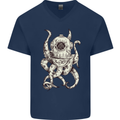 Steampunk Octopus Kraken Cthulhu Mens V-Neck Cotton T-Shirt Navy Blue