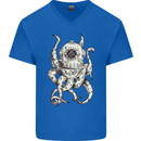 Steampunk Octopus Kraken Cthulhu Mens V-Neck Cotton T-Shirt Royal Blue