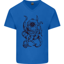 Steampunk Octopus Kraken Cthulhu Mens V-Neck Cotton T-Shirt Royal Blue