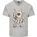 Steampunk Octopus Kraken Cthulhu Mens V-Neck Cotton T-Shirt Sports Grey