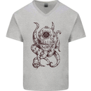 Steampunk Octopus Kraken Cthulhu Mens V-Neck Cotton T-Shirt Sports Grey