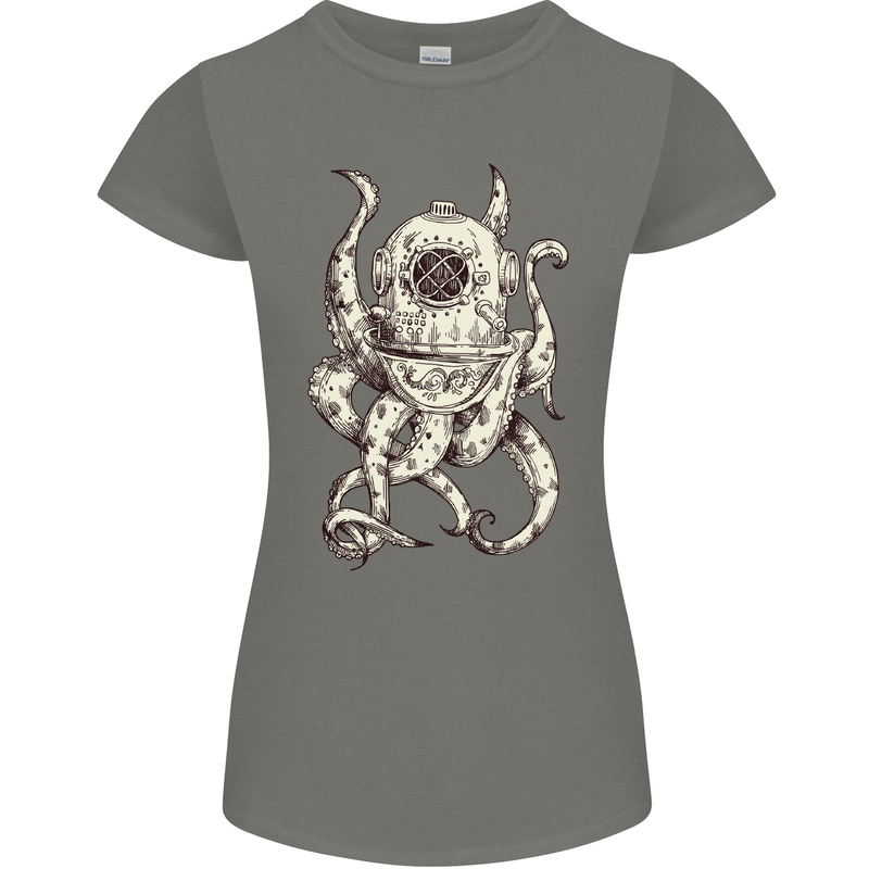 Steampunk Octopus Kraken Cthulhu Womens Petite Cut T-Shirt Charcoal