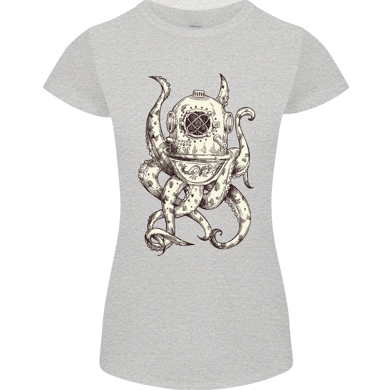 Steampunk Octopus Kraken Cthulhu Womens Petite Cut T-Shirt Sports Grey