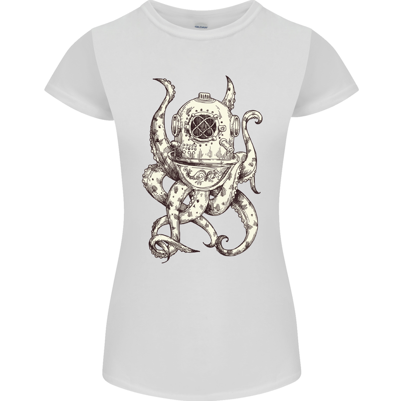 Steampunk Octopus Kraken Cthulhu Womens Petite Cut T-Shirt White