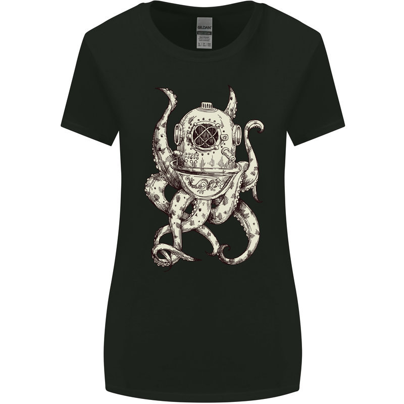 Steampunk Octopus Kraken Cthulhu Womens Wider Cut T-Shirt Black