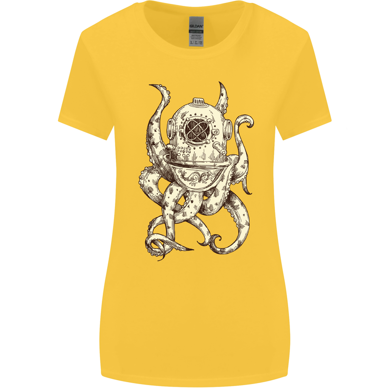 Steampunk Octopus Kraken Cthulhu Womens Wider Cut T-Shirt Yellow