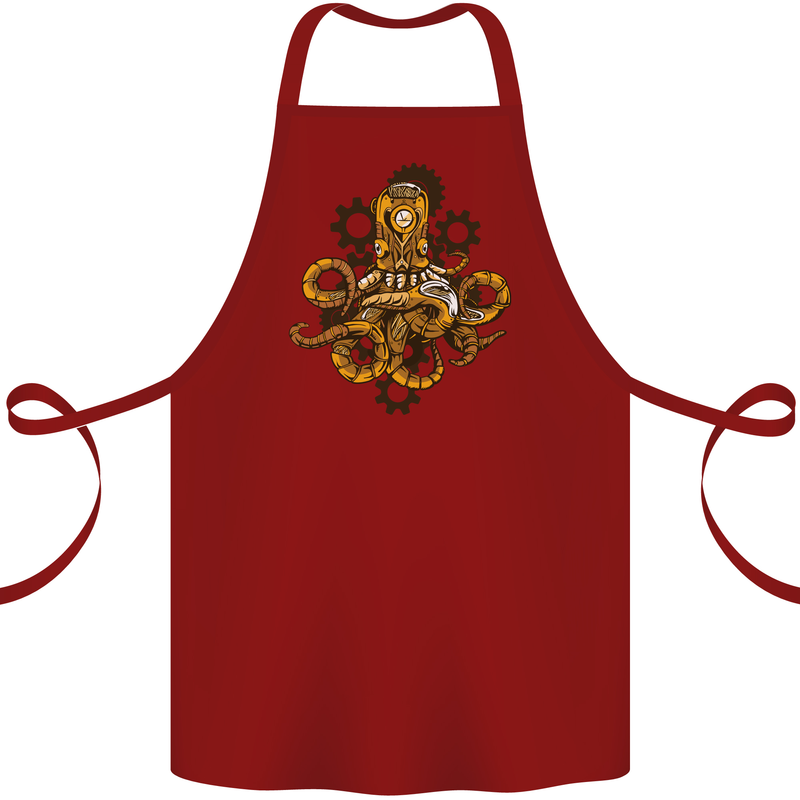 Steampunk Octopus Scuba Diving Cthulhu Cotton Apron 100% Organic Maroon