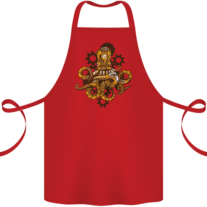 Steampunk Octopus Scuba Diving Cthulhu Cotton Apron 100% Organic Red