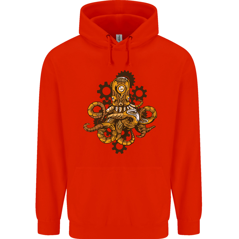 Steampunk Octopus Scuba Diving Cthulhu Mens 80% Cotton Hoodie Bright Red