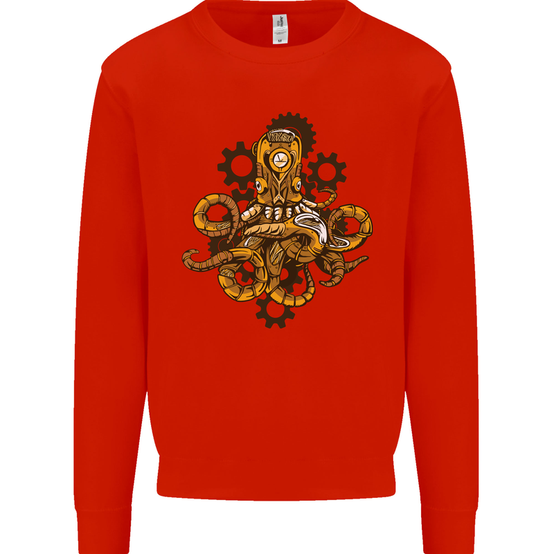 Steampunk Octopus Scuba Diving Cthulhu Mens Sweatshirt Jumper Bright Red