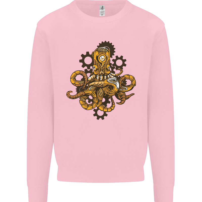 Steampunk Octopus Scuba Diving Cthulhu Mens Sweatshirt Jumper Light Pink