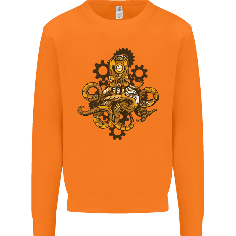 Steampunk Octopus Scuba Diving Cthulhu Mens Sweatshirt Jumper Orange