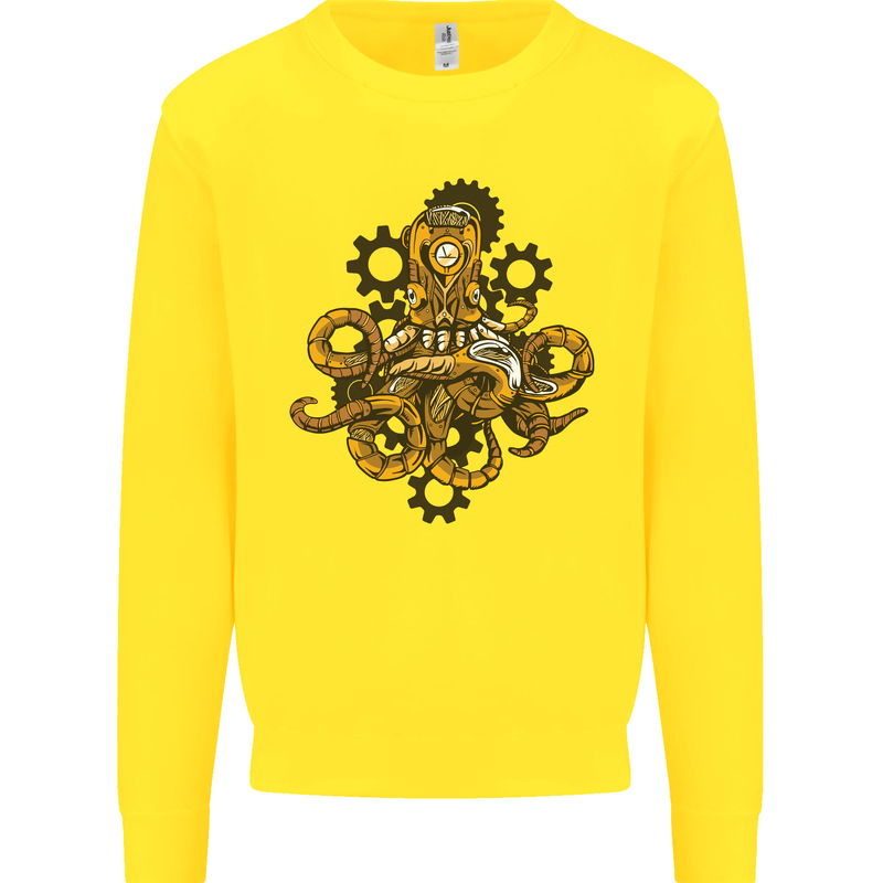 Steampunk Octopus Scuba Diving Cthulhu Mens Sweatshirt Jumper Yellow