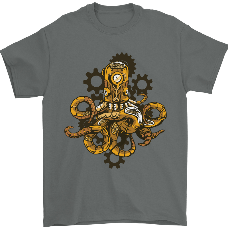 Steampunk Octopus Scuba Diving Cthulhu Mens T-Shirt 100% Cotton Charcoal