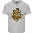 Steampunk Octopus Scuba Diving Cthulhu Mens V-Neck Cotton T-Shirt Sports Grey