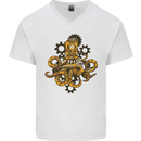 Steampunk Octopus Scuba Diving Cthulhu Mens V-Neck Cotton T-Shirt White