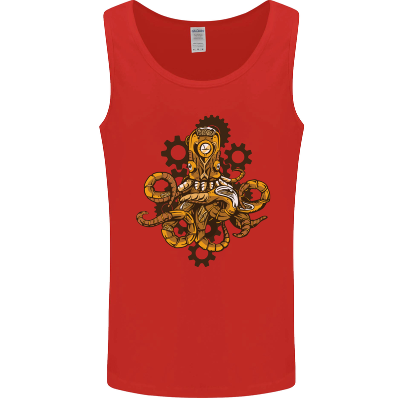 Steampunk Octopus Scuba Diving Cthulhu Mens Vest Tank Top Red
