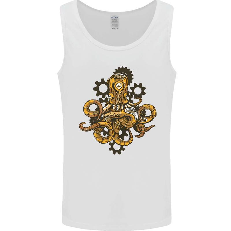 Steampunk Octopus Scuba Diving Cthulhu Mens Vest Tank Top White