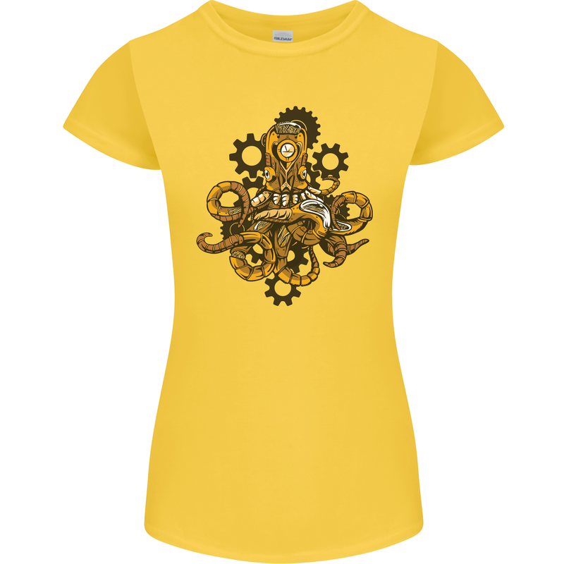Steampunk Octopus Scuba Diving Cthulhu Womens Petite Cut T-Shirt Yellow