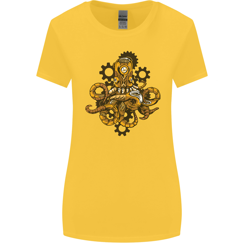 Steampunk Octopus Scuba Diving Cthulhu Womens Wider Cut T-Shirt Yellow