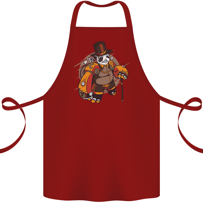 Steampunk Panda Bear Cotton Apron 100% Organic Maroon