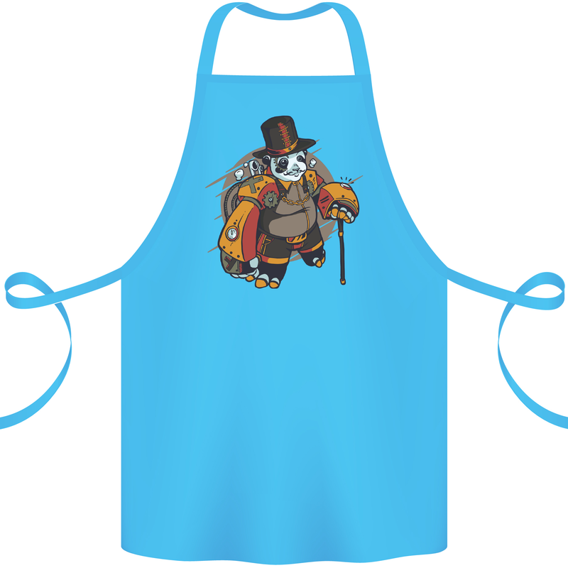 Steampunk Panda Bear Cotton Apron 100% Organic Turquoise