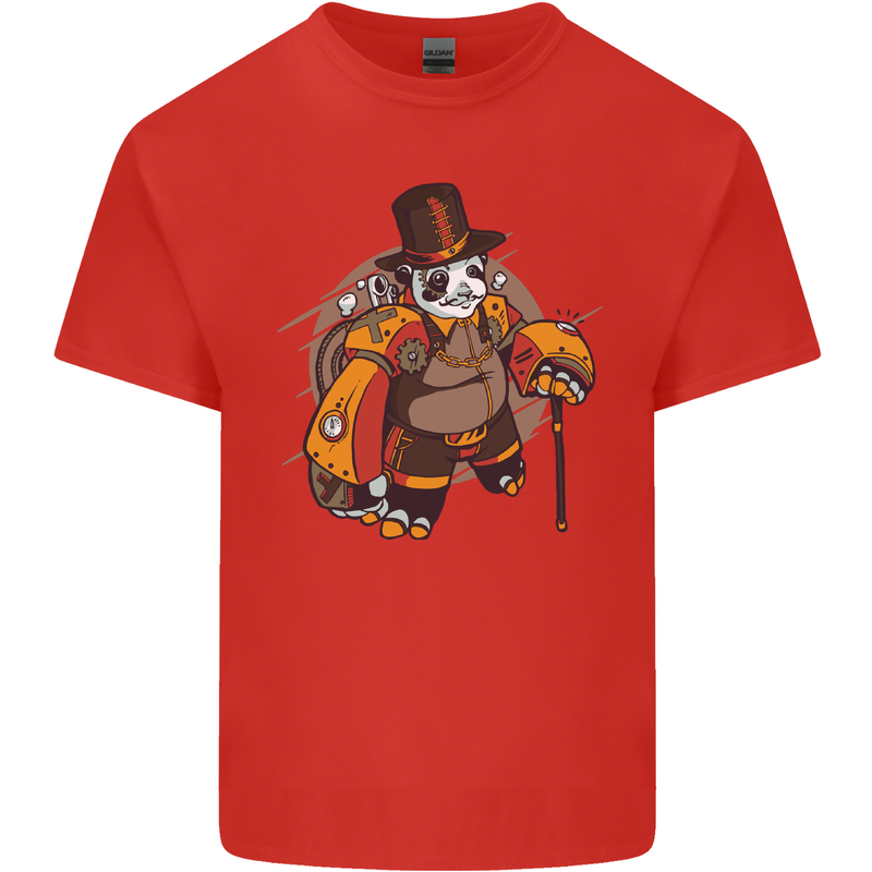 Steampunk Panda Bear Kids T-Shirt Childrens Red