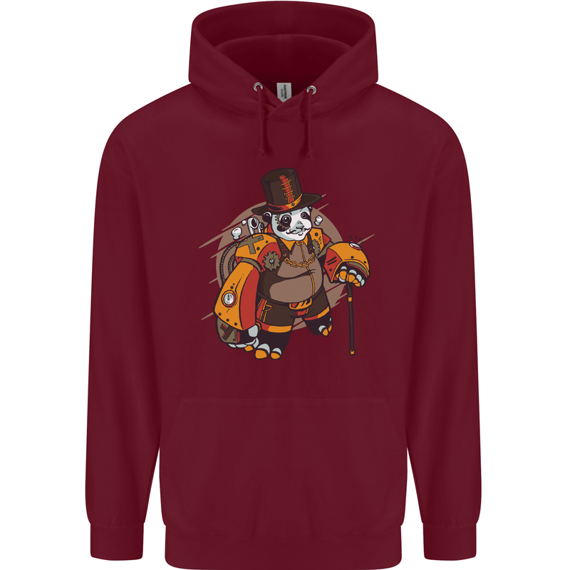 Steampunk Panda Bear Mens 80% Cotton Hoodie Maroon