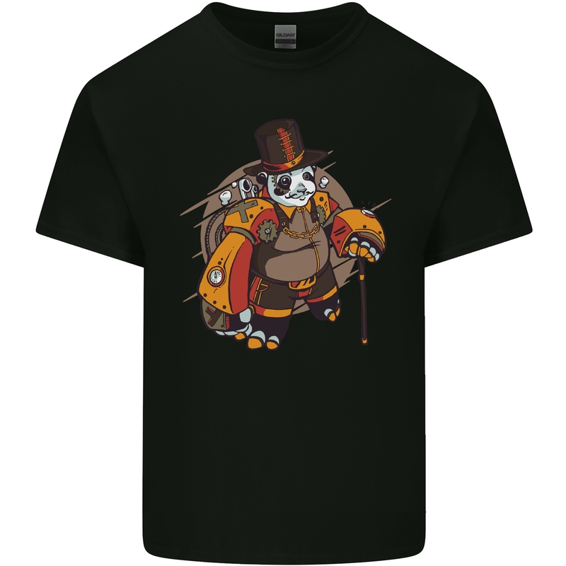 Steampunk Panda Bear Mens Cotton T-Shirt Tee Top Black