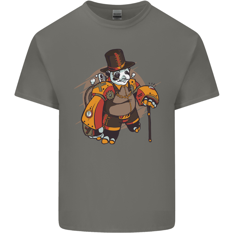 Steampunk Panda Bear Mens Cotton T-Shirt Tee Top Charcoal