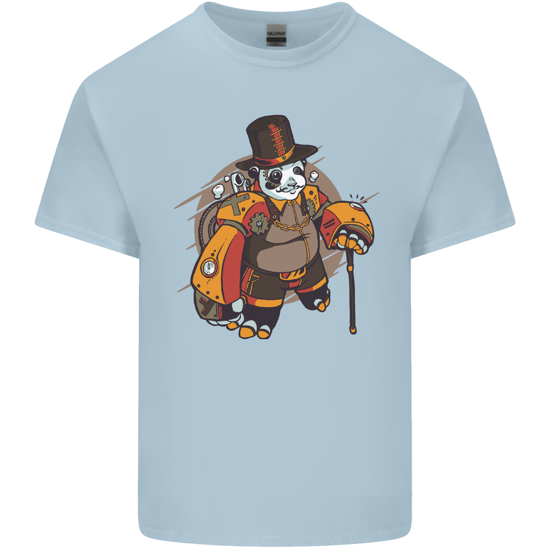 Steampunk Panda Bear Mens Cotton T-Shirt Tee Top Light Blue
