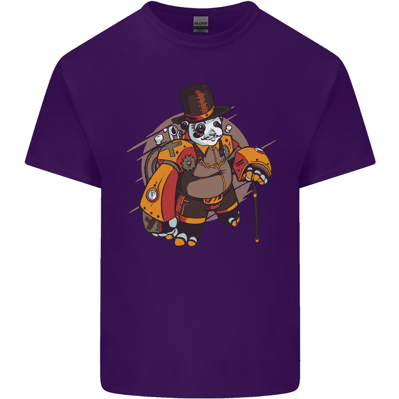 Steampunk Panda Bear Mens Cotton T-Shirt Tee Top Purple