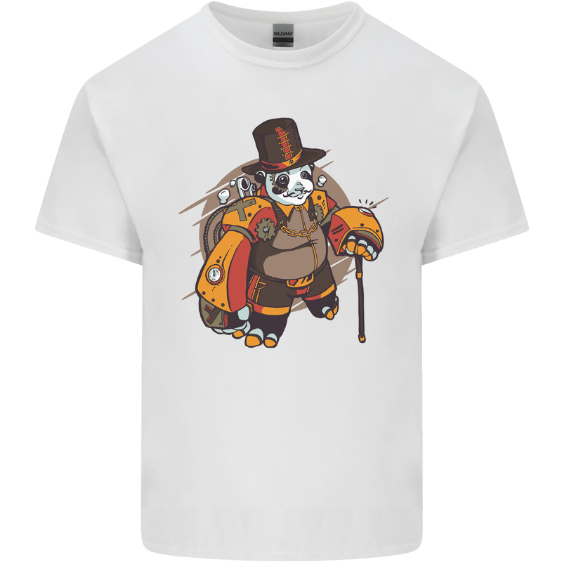 Steampunk Panda Bear Mens Cotton T-Shirt Tee Top White