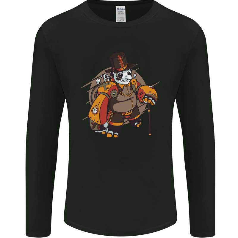 Steampunk Panda Bear Mens Long Sleeve T-Shirt Black