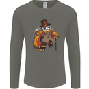 Steampunk Panda Bear Mens Long Sleeve T-Shirt Charcoal