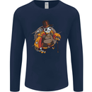 Steampunk Panda Bear Mens Long Sleeve T-Shirt Navy Blue
