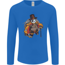 Steampunk Panda Bear Mens Long Sleeve T-Shirt Royal Blue