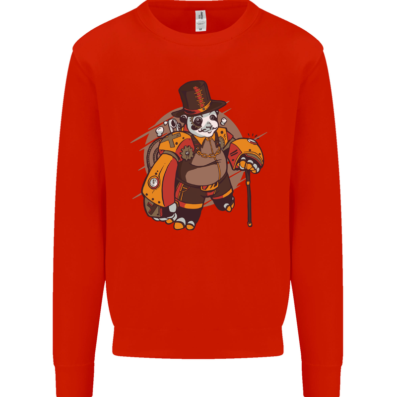 Steampunk Panda Bear Mens Sweatshirt Jumper Bright Red