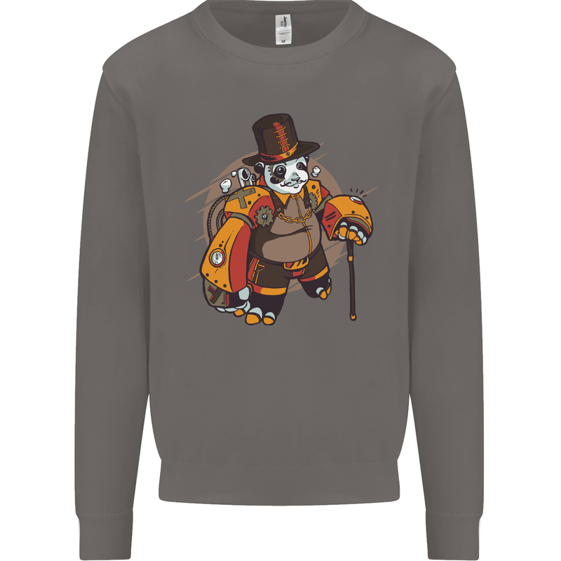 Steampunk Panda Bear Mens Sweatshirt Jumper Charcoal