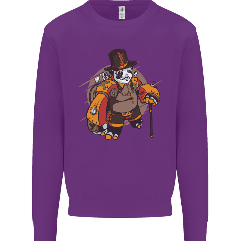 Steampunk Panda Bear Mens Sweatshirt Jumper Purple