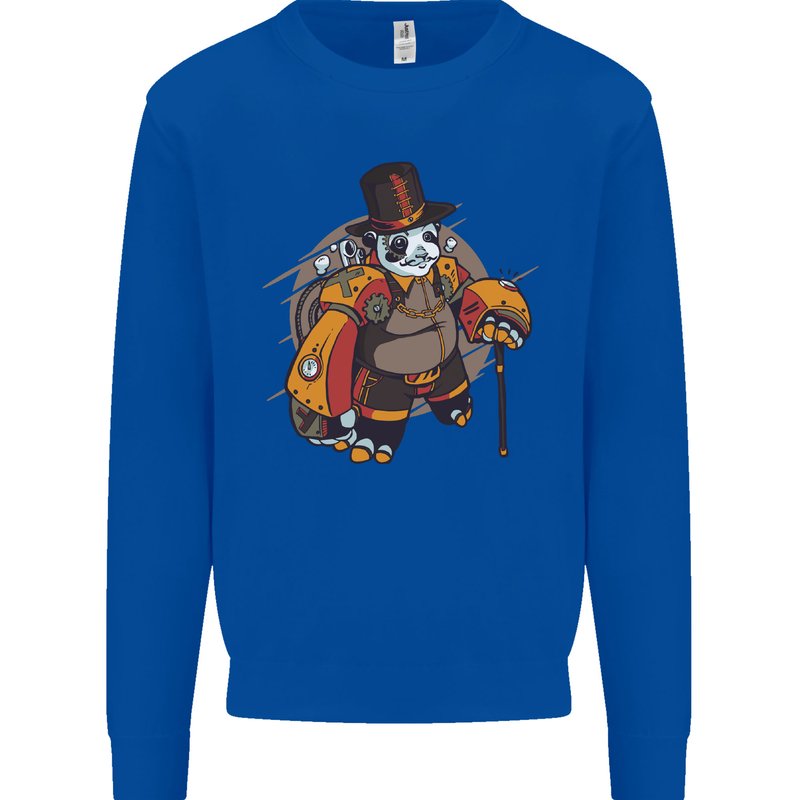 Steampunk Panda Bear Mens Sweatshirt Jumper Royal Blue