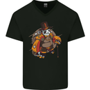 Steampunk Panda Bear Mens V-Neck Cotton T-Shirt Black