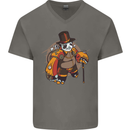 Steampunk Panda Bear Mens V-Neck Cotton T-Shirt Charcoal